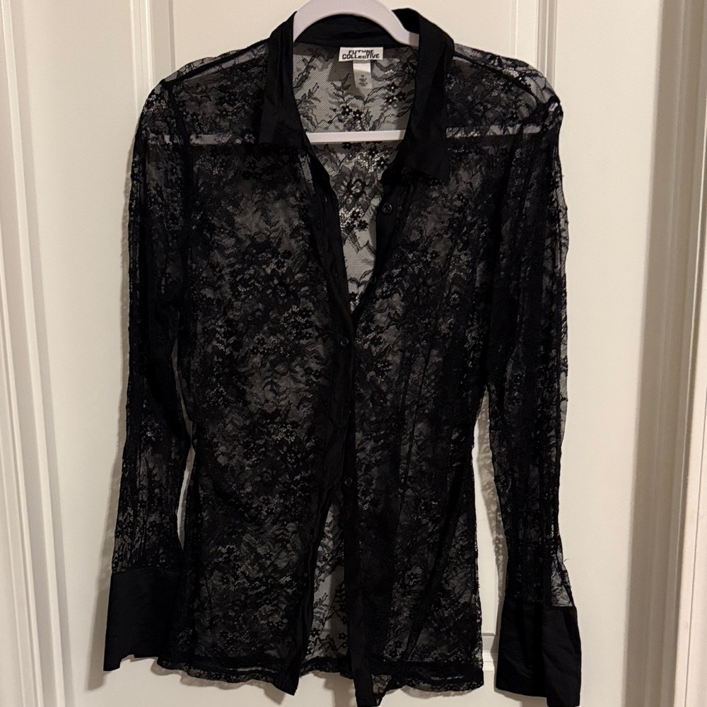 Black Lace Button-Up Shirt